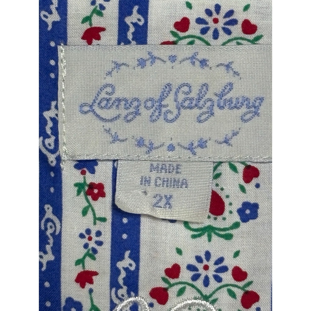 EUC Lanz of Salzburg Flannel Nightgown Red Heart Blue Floral Prairie Gown 2XL - Picture 2 of 9